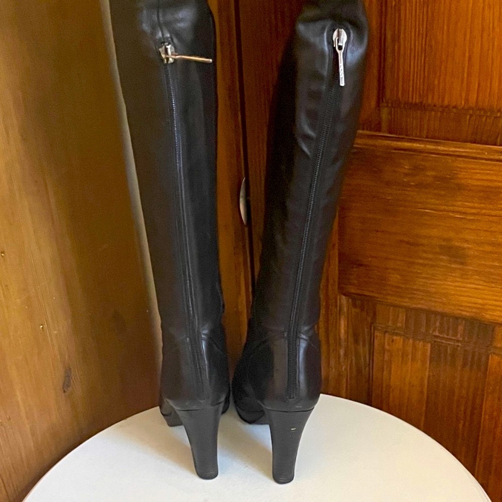 DKNY OTK Over the Knee Black Leather Boots Platform Y2K Victorian Bows 9 RARE! - Picture 6 of 11